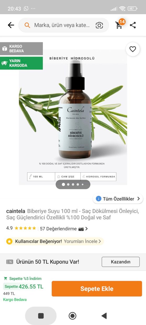 Caintela Biberiye Hidrosolu 100 ml - Görsel 3