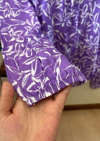 Bohem Uzun Kollu Mor Desenli Bluz - Görsel 3