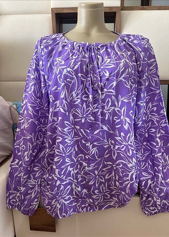 Bohem Uzun Kollu Mor Desenli Bluz - Görsel 4