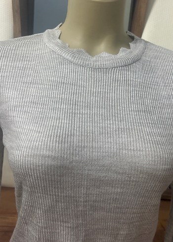 Gri Uzun Kollu Triko Kadın Kazak - Görsel 2