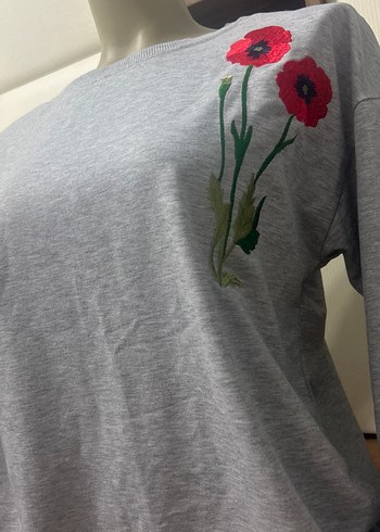 Gri Uzun Kollu Kadın Sweatshirt - Görsel 2