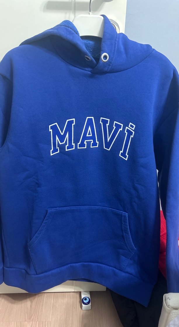 Mavi Kapüşonlu Sweatshirt - Görsel 2