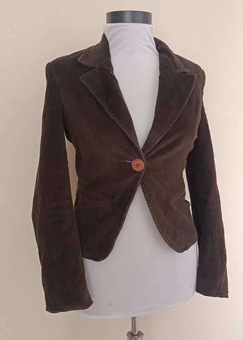xs Beden kahverengi Renk Adilışık Kahverengi kadife Kadın Blazer