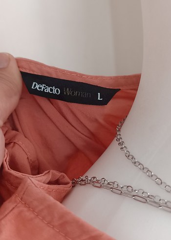 l Beden pembe Renk DeFacto Kısa Kollu Salaş Kadın Bluz