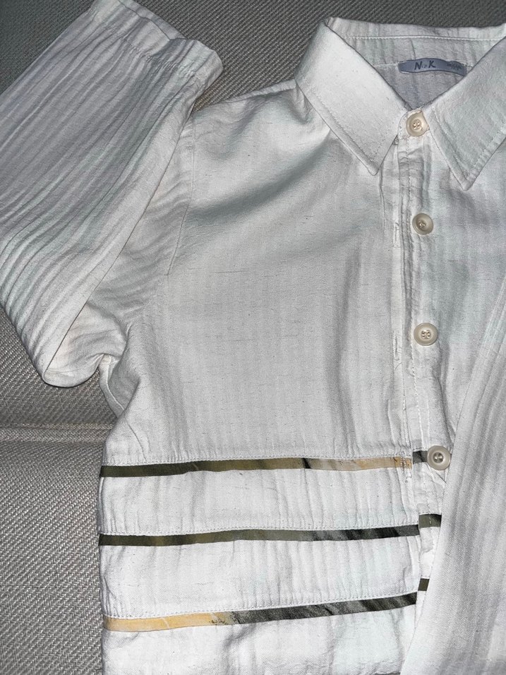 Beyaz kız Çocuk Keten Gömlek - Görsel 3