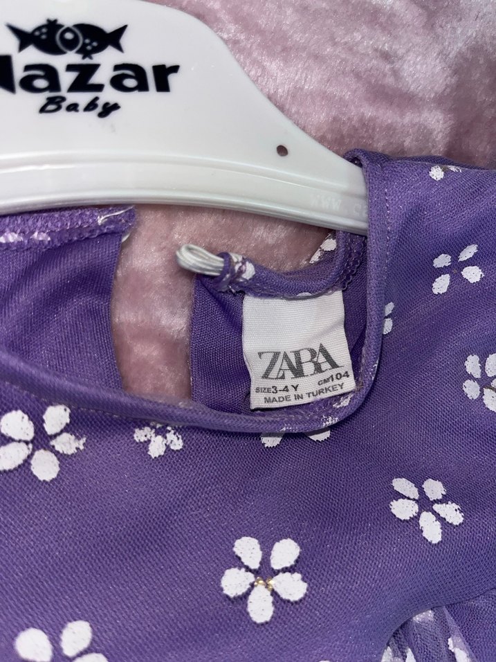 Mor Çiçekli Kız Çocuk Elbise - Görsel 3