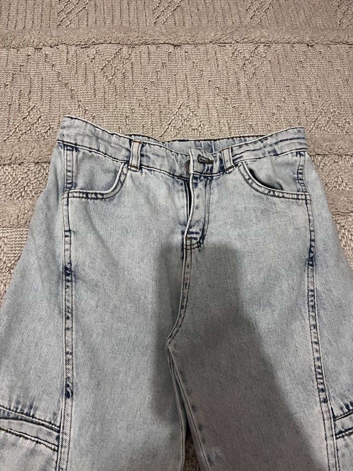 Gri Bol Kesim Midi Kot Pantolon - Görsel 3