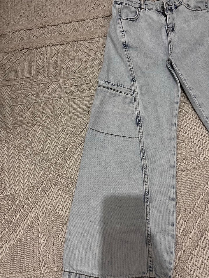 Gri Bol Kesim Midi Kot Pantolon - Görsel 2