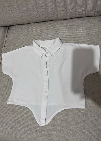 Kısa Kollu Beyaz Keten Gömlek - Görsel 4