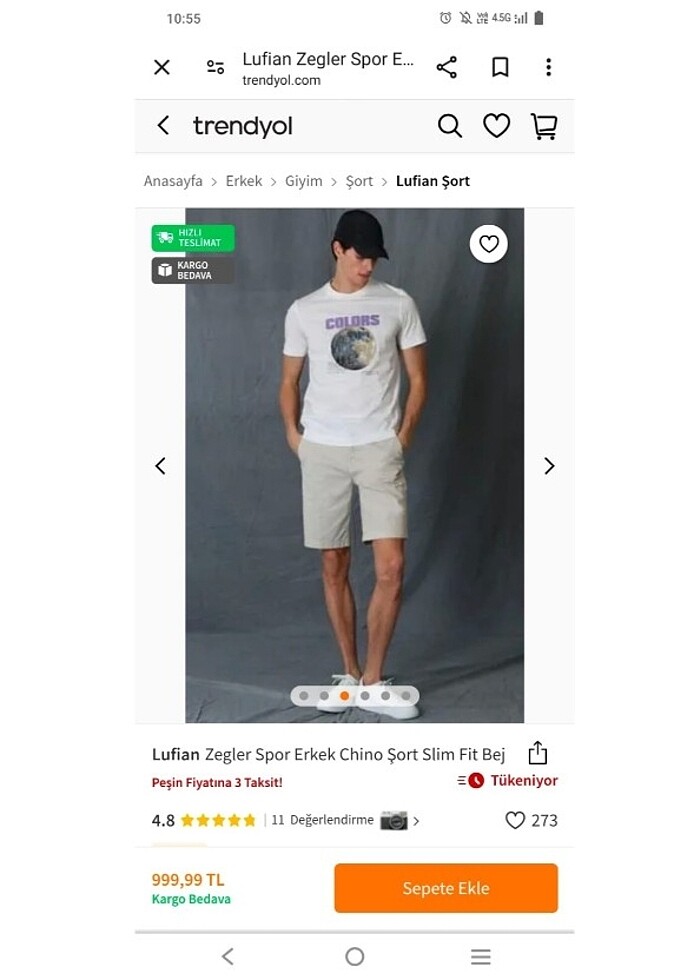 Lufian erkek şort yeni bej rengi - Görsel 2