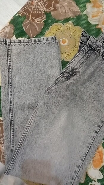 38 Beden gri düşük bel orta bel wide leg jeans 