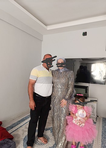 Abiye Gri Yılan Desenli Uzun Drapeli Abiye
