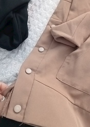 42 Beden Bej Süet Düğmeli kapşonlu Alt üst takım