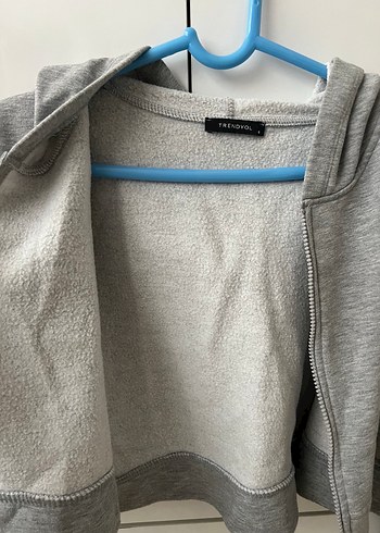 s Beden Gri Kapüşonlu Fermuarlı Kadın Sweatshirt