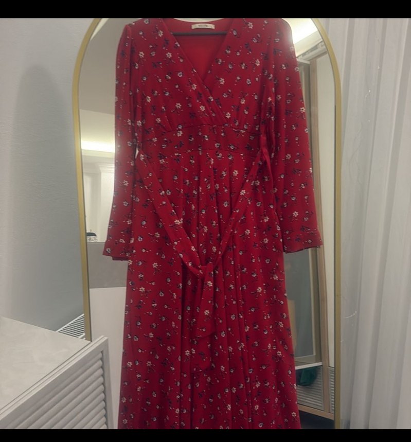 Kırmızı Bohem Uzun Kadın Elbise - Görsel 2