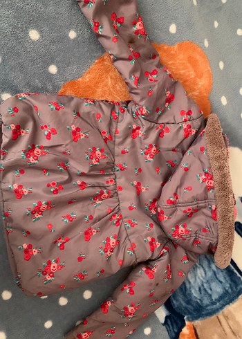 Kız Çocuk Gri Çiçekli Kapüşonlu Mont - Görsel 3