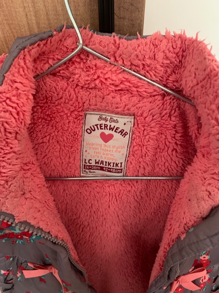 Kız Çocuk Gri Çiçekli Kapüşonlu Mont - Görsel 2