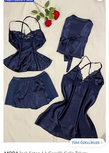 Lacivert Mini Saten Kadın Gecelik Takımı - Görsel 9