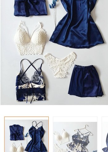 Lacivert Mini Saten Kadın Gecelik Takımı - Görsel 8