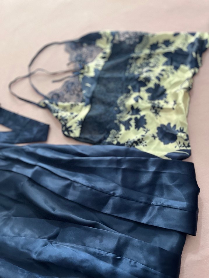 Lacivert Mini Saten Kadın Gecelik Takımı - Görsel 4