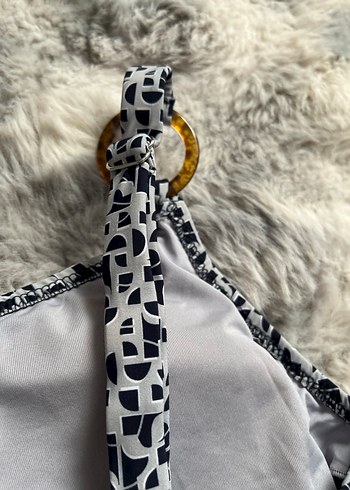 Kadın Gri Batik Desenli Mini Düğmeli Mayo - Görsel 4