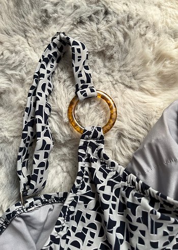 Kadın Gri Batik Desenli Mini Düğmeli Mayo - Görsel 5