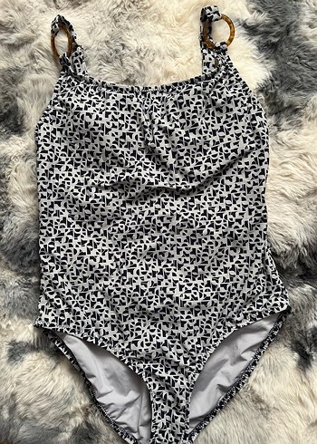 Kadın Gri Batik Desenli Mini Düğmeli Mayo - Görsel 2