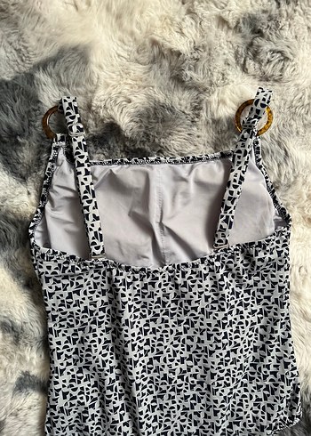 Kadın Gri Batik Desenli Mini Düğmeli Mayo - Görsel 3