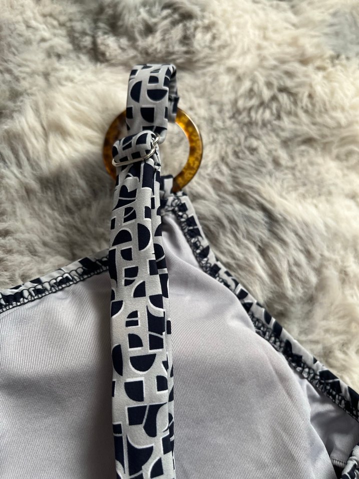 Kadın Gri Batik Desenli Mini Düğmeli Mayo - Görsel 4