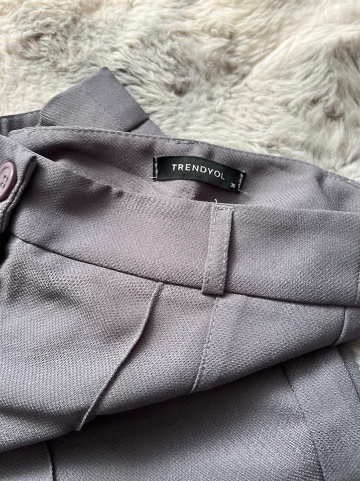 Gri Pilili Kadın Kumaş Pantolon - Görsel 3