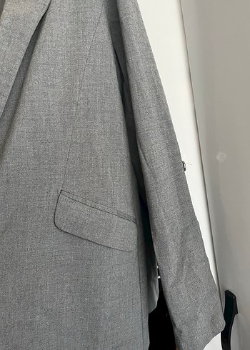 Gri Keten Kadın Blazer Ceket - Görsel 3