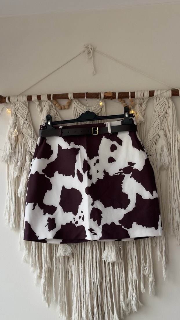 Düğmeli Kahverengi Batik Desenli Kadın Blazer Cow Printed - Görsel 2