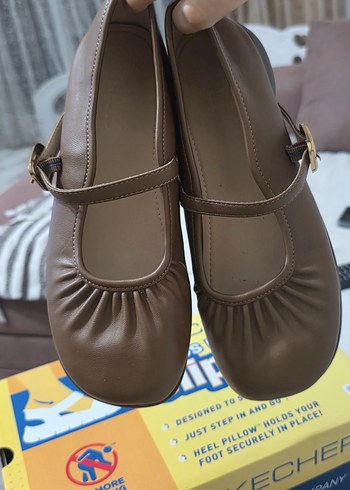 Kahverengi Tokalı Kadın Dolgu Topuk Babet - Görsel 4