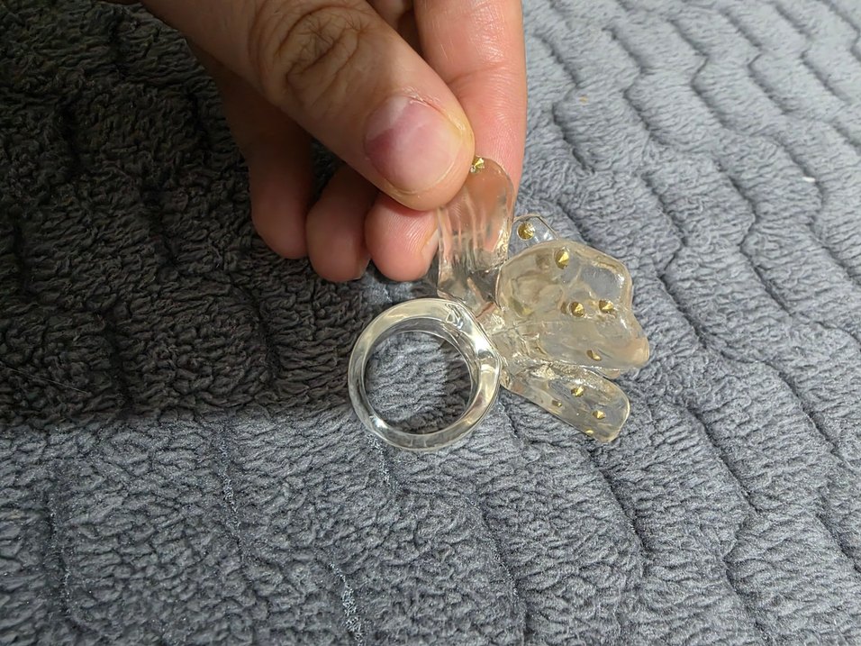 Bej Işıltılı Cam Çiçek Yüzük - Görsel 4