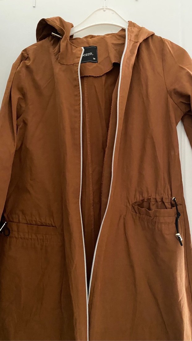 Bezen marka taba Fermuarlı Kadın Uzun Trençkot - Görsel 2