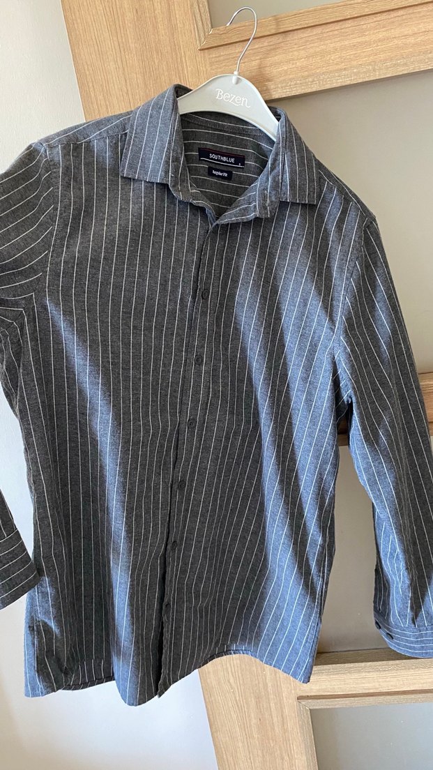 Lc waikiki Düğmeli Gri Erkek Keten Gömlek - Görsel 2