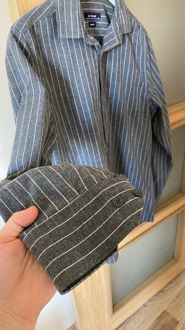 Lc waikiki Düğmeli Gri Erkek Keten Gömlek - Görsel 4