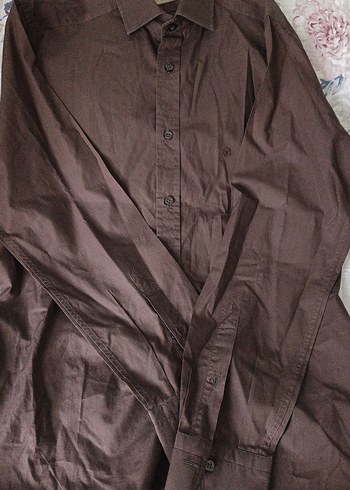 Düğmeli Kahverengi Erkek Keten Gömlek - Görsel 3