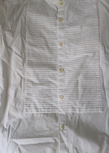 Beyaz Keten Düğmeli erkek gömlek - Görsel 3