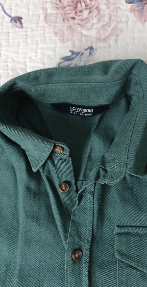 Erkek Çocuk Yeşil Baskılı Uzun Kollu Gömlek 9 10 yaş - Görsel 3