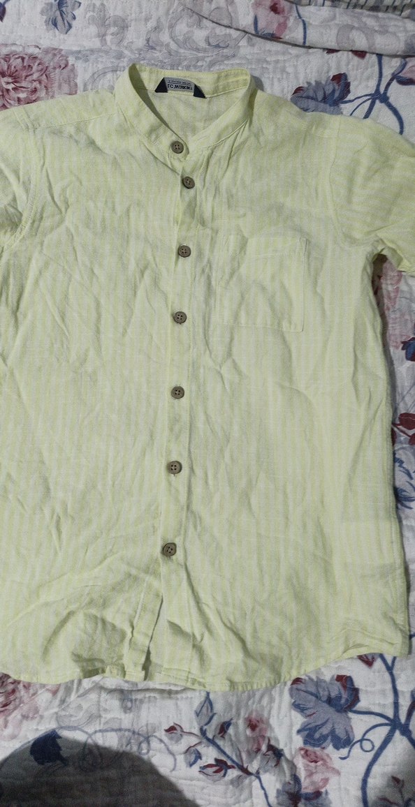 Sarı Kısa Kollu Keten Erkek Gömlek - Görsel 2