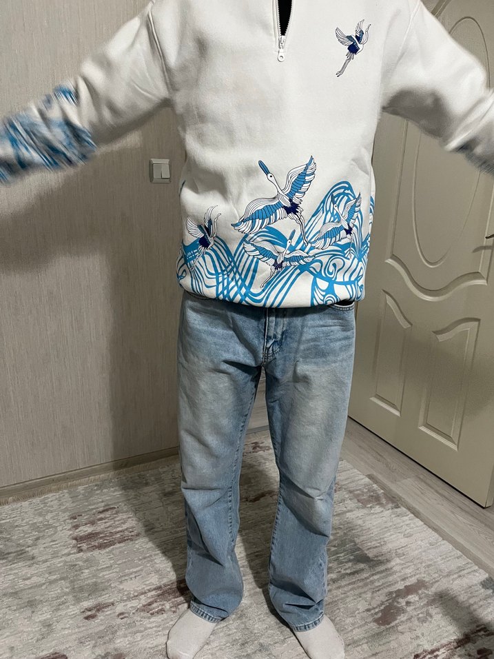 Beyaz Baskılı Yarım Fermuarlı Sweatshirt - Görsel 2