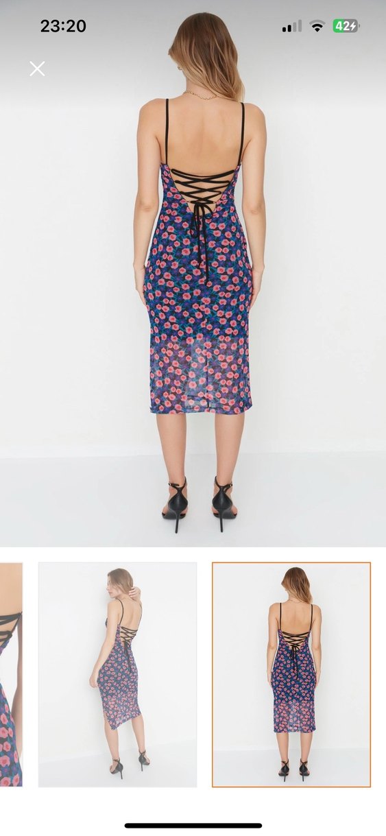 Çiçek Desenli Uzun Askılı Elbise - Görsel 2