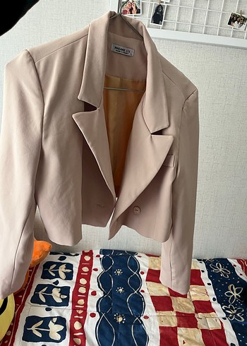 Bej Düğmeli Midi Kadın Blazer Ceket