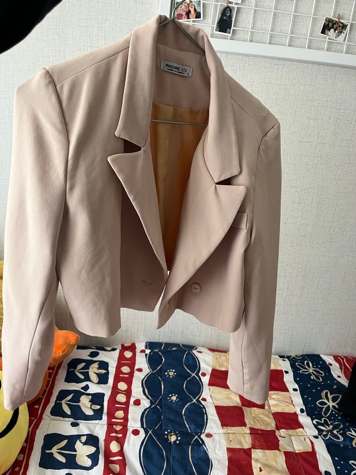 Bej Düğmeli Midi Kadın Blazer Ceket - Görsel 3