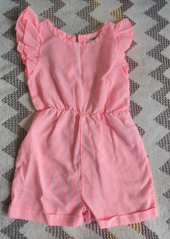 Kız Çocuk Pembe Fırfırlı Kısa Kollu Tulum