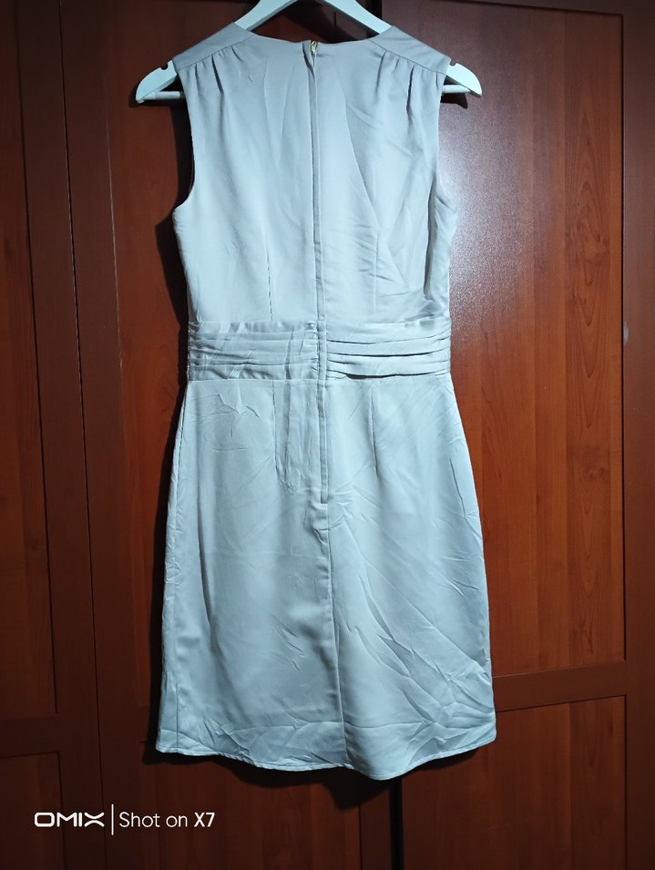 V Yaka Drapeli Midi Bej Kadın Elbise - Görsel 2