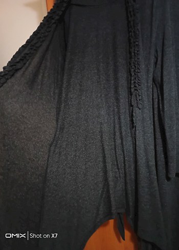 Uzun Kollu Gri Triko Elbise ve Drapeli Hırka - Görsel 2