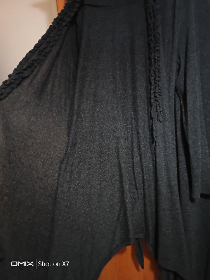 Uzun Kollu Gri Triko Elbise ve Drapeli Hırka - Görsel 2