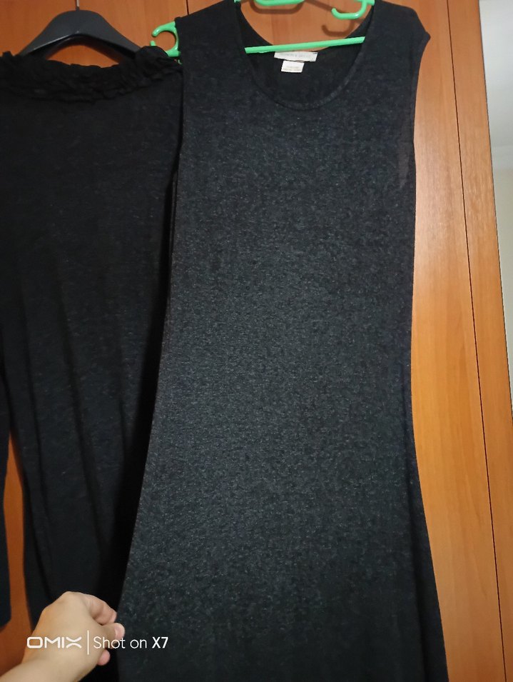 Uzun Kollu Gri Triko Elbise ve Drapeli Hırka - Görsel 5